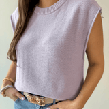 Exposed Seam Knit Sweater Vest Top - Lavender