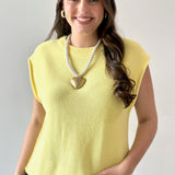 Exposed Seam Knit Sweater Vest Top - Lemon