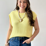 Exposed Seam Knit Sweater Vest Top - Lemon