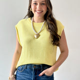 Exposed Seam Knit Sweater Vest Top - Lemon