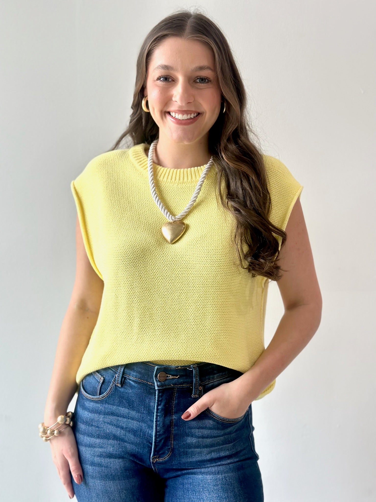Exposed Seam Knit Sweater Vest Top - Lemon