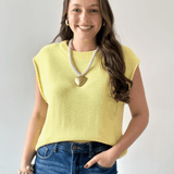 Exposed Seam Knit Sweater Vest Top - Lemon
