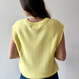 Exposed Seam Knit Sweater Vest Top - Lemon