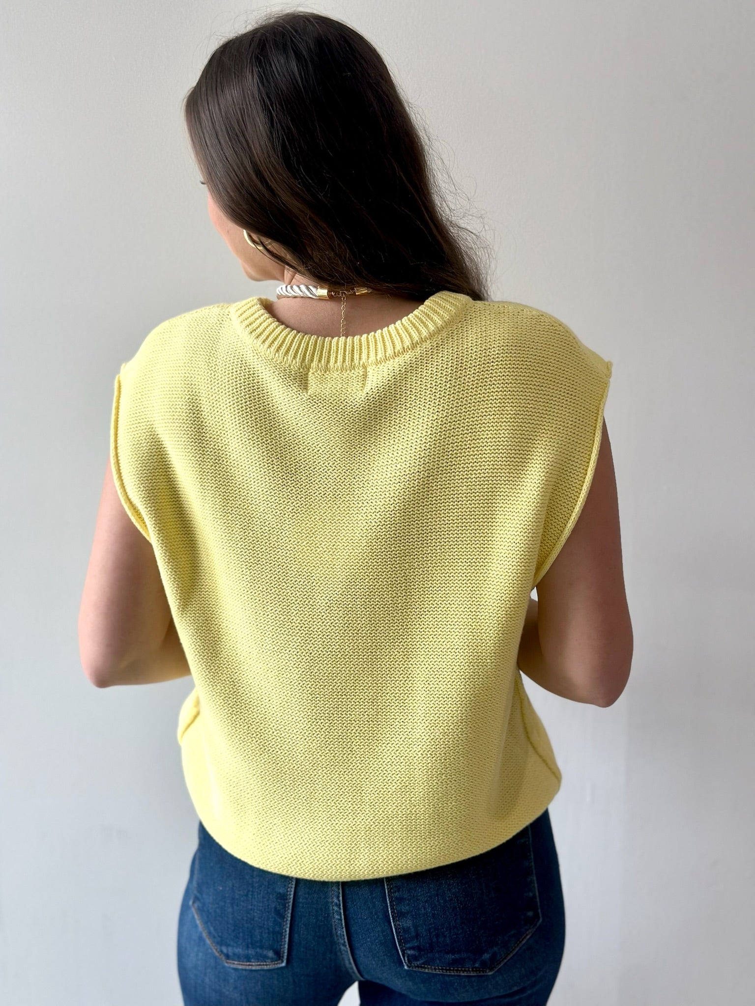 Exposed Seam Knit Sweater Vest Top - Lemon