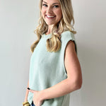Exposed Seam Knit Sweater Vest Top - Sage