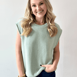 Exposed Seam Knit Sweater Vest Top - Sage