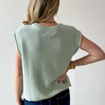 Exposed Seam Knit Sweater Vest Top - Sage