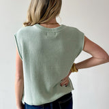 Exposed Seam Knit Sweater Vest Top - Sage