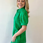 Eyelet Button Down Puff Sleeve Dress