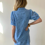 Eyelet Button Down Puff Sleeve Dress