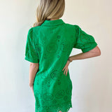 Eyelet Button Down Puff Sleeve Dress