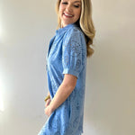 Eyelet Button Down Puff Sleeve Dress