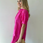 Eyelet Button Down Puff Sleeve Dress