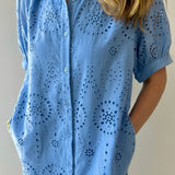 Eyelet Button Down Puff Sleeve Dress