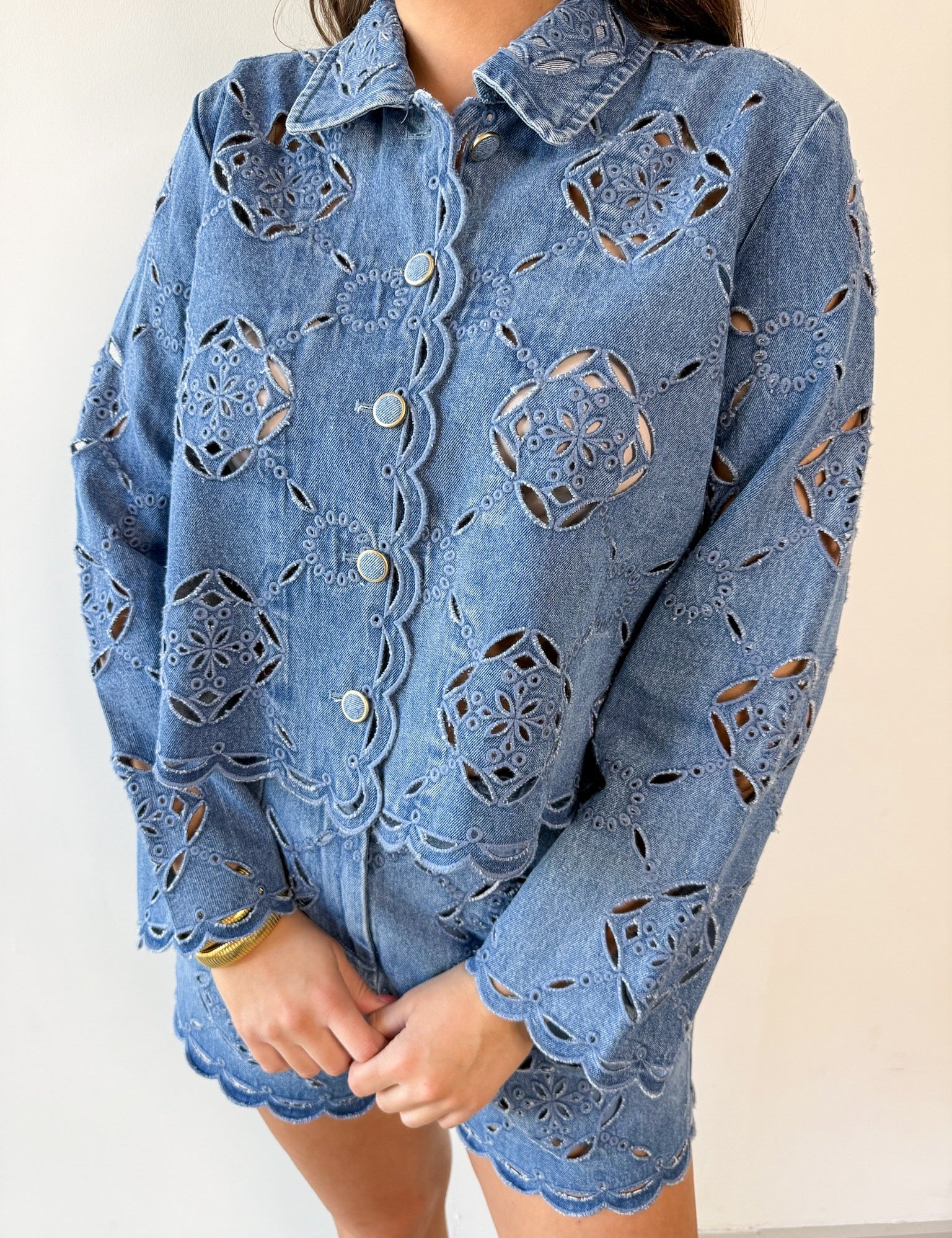 Eyelet Denim Blue Jacket