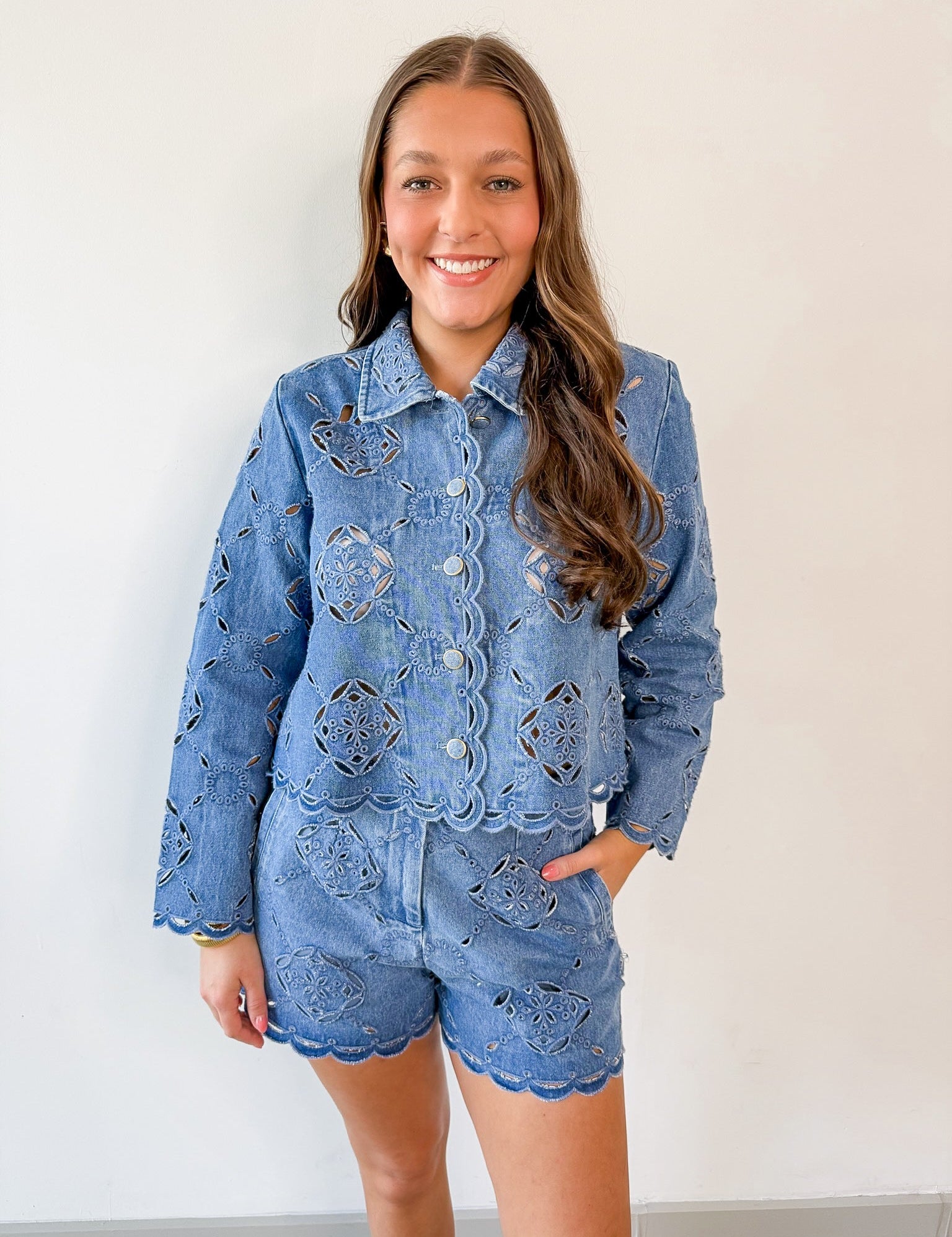 Eyelet Denim Blue Jacket