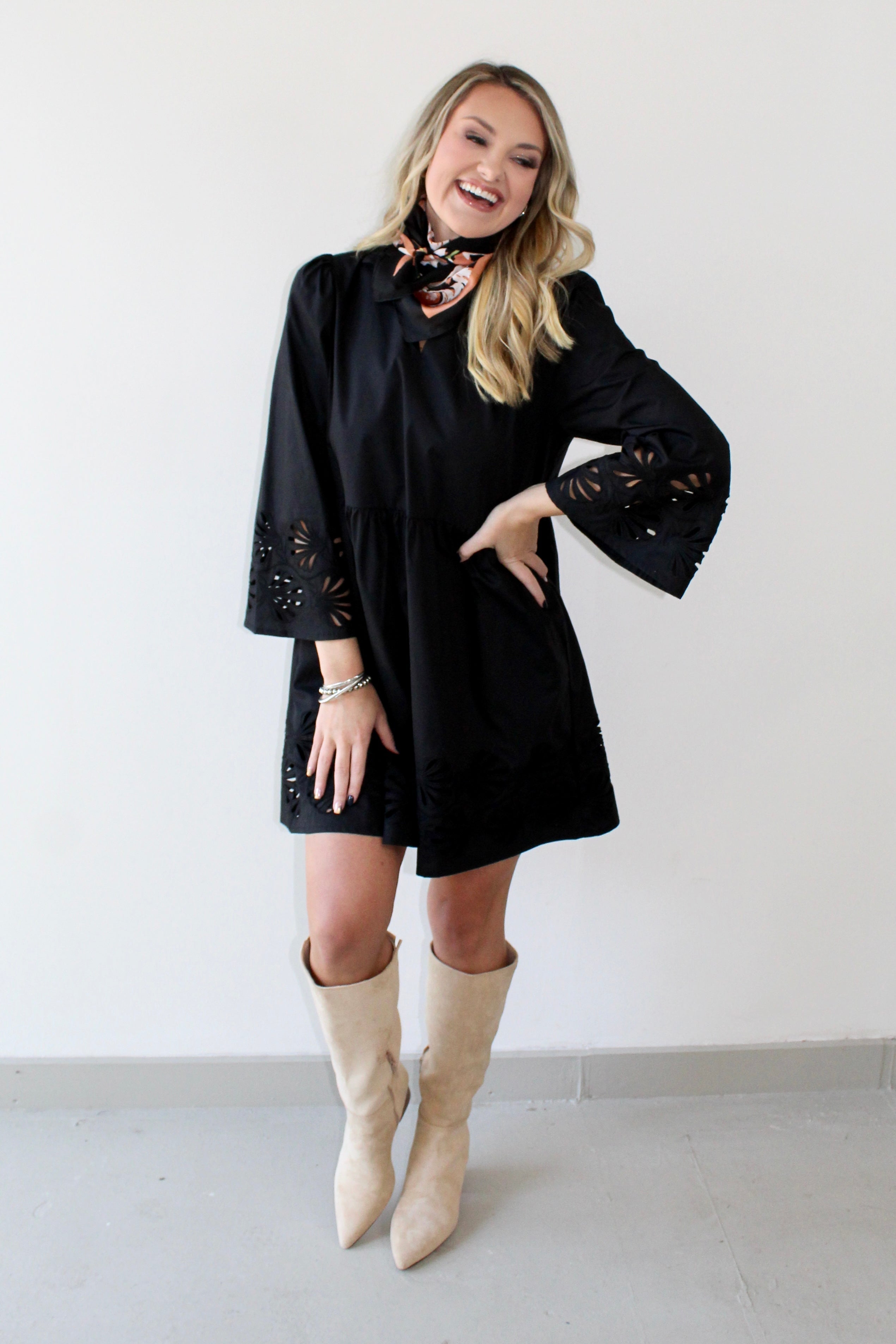 Eyelet Mini Dress - Black