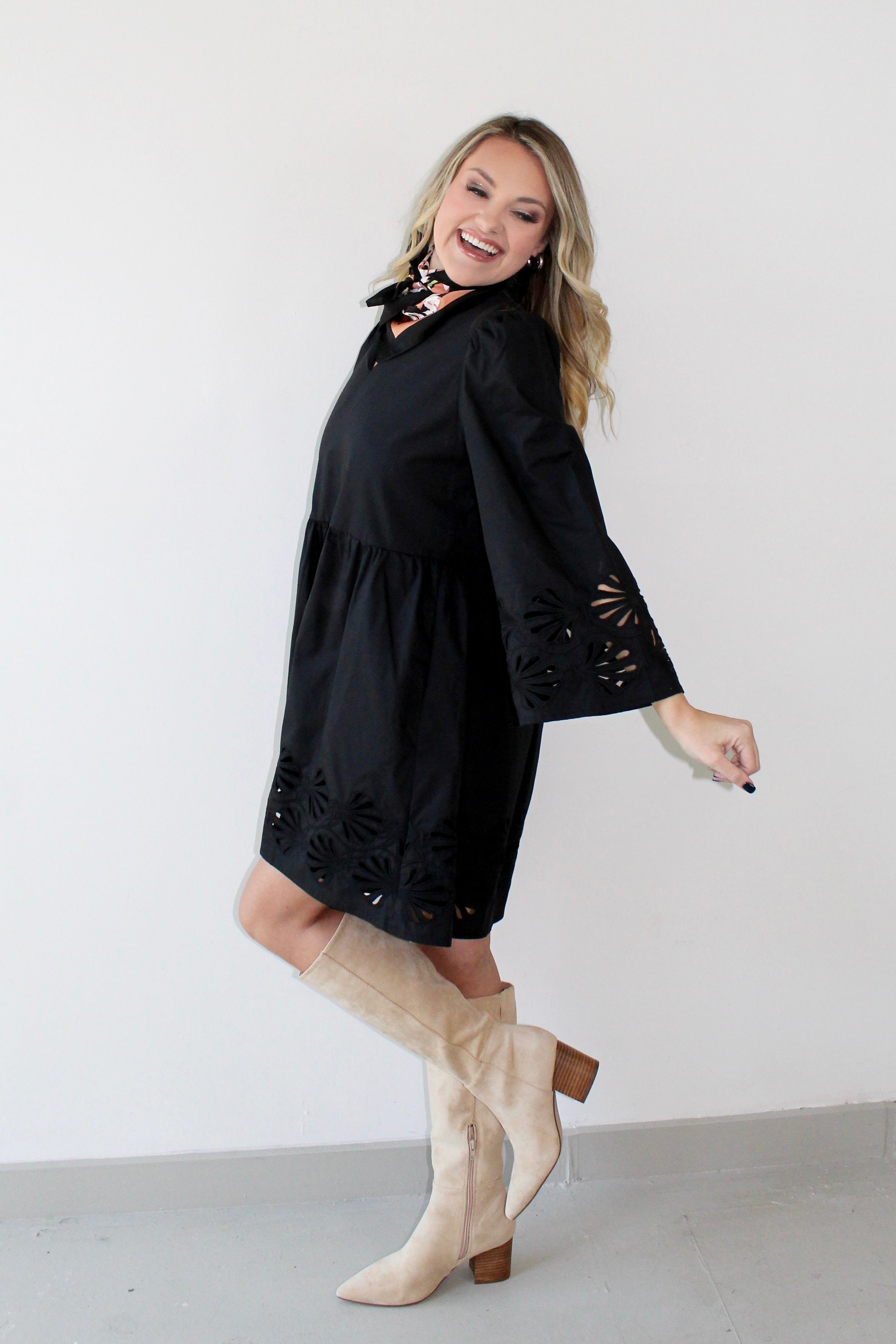 Eyelet Mini Dress - Black