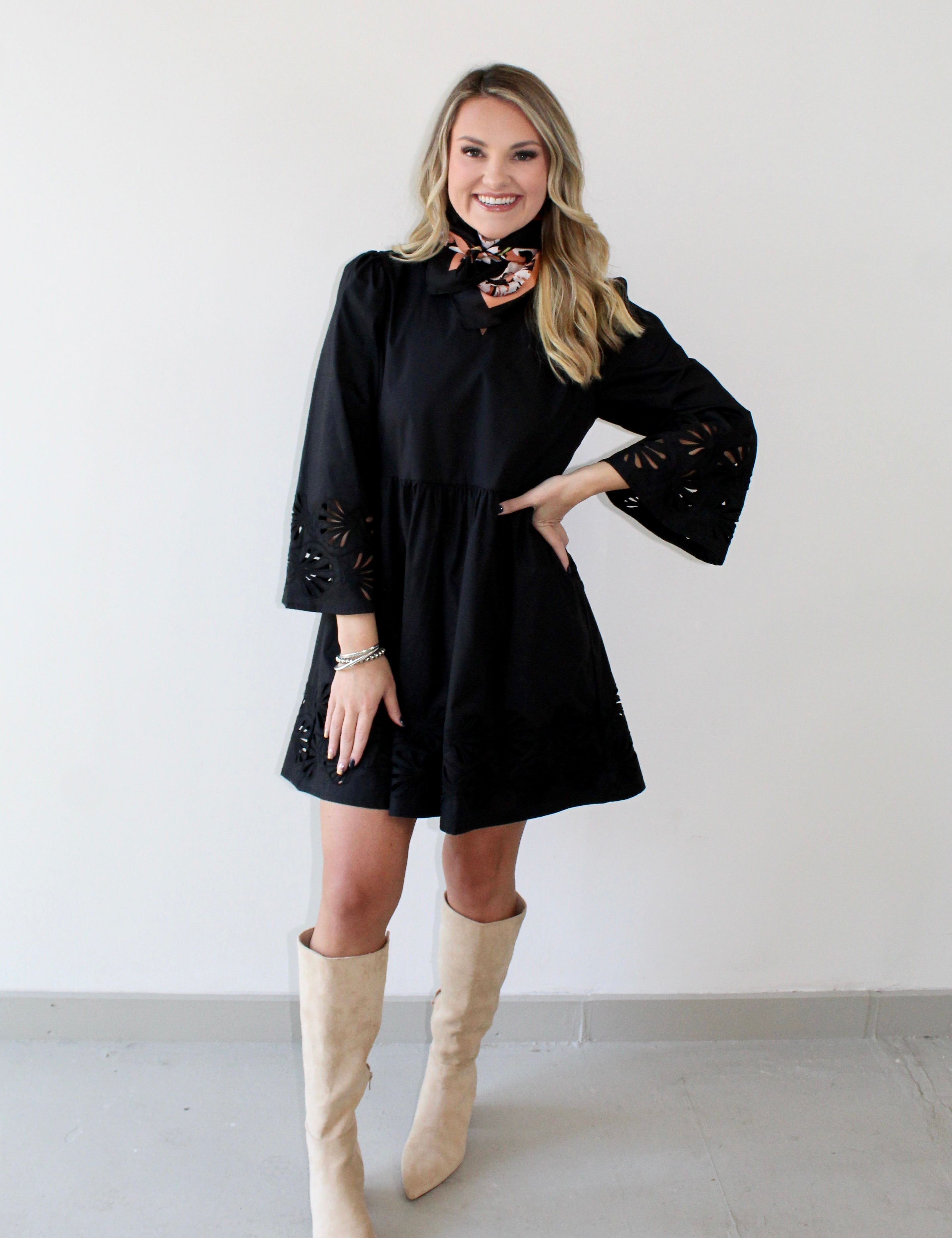 Eyelet Mini Dress - Black