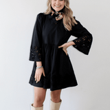 Eyelet Mini Dress - Black