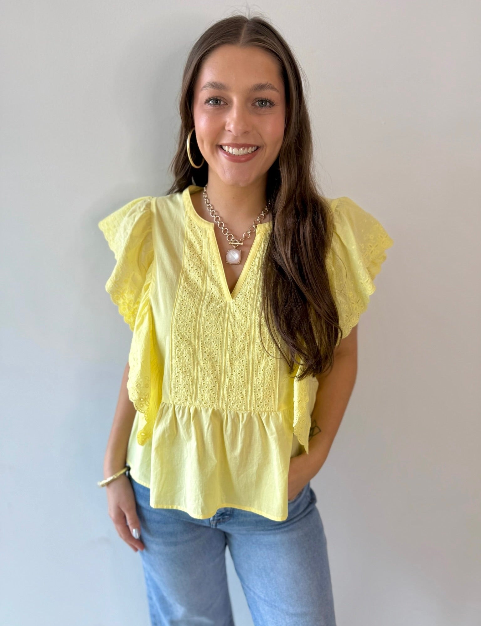 Eyelet Ruffled Cotton Poplin Top