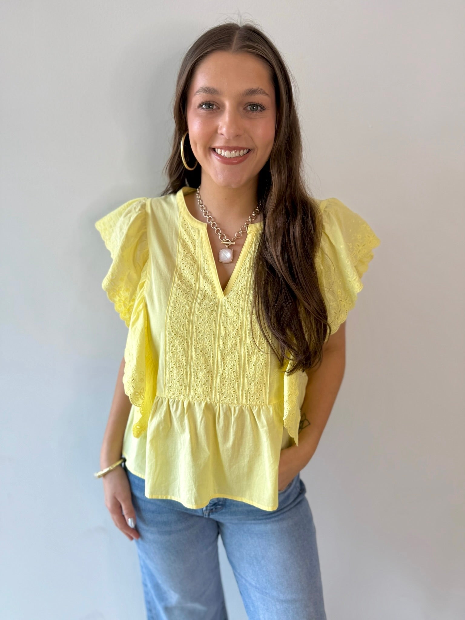 Eyelet Ruffled Cotton Poplin Top