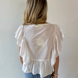 Eyelet Ruffled Cotton Poplin Top