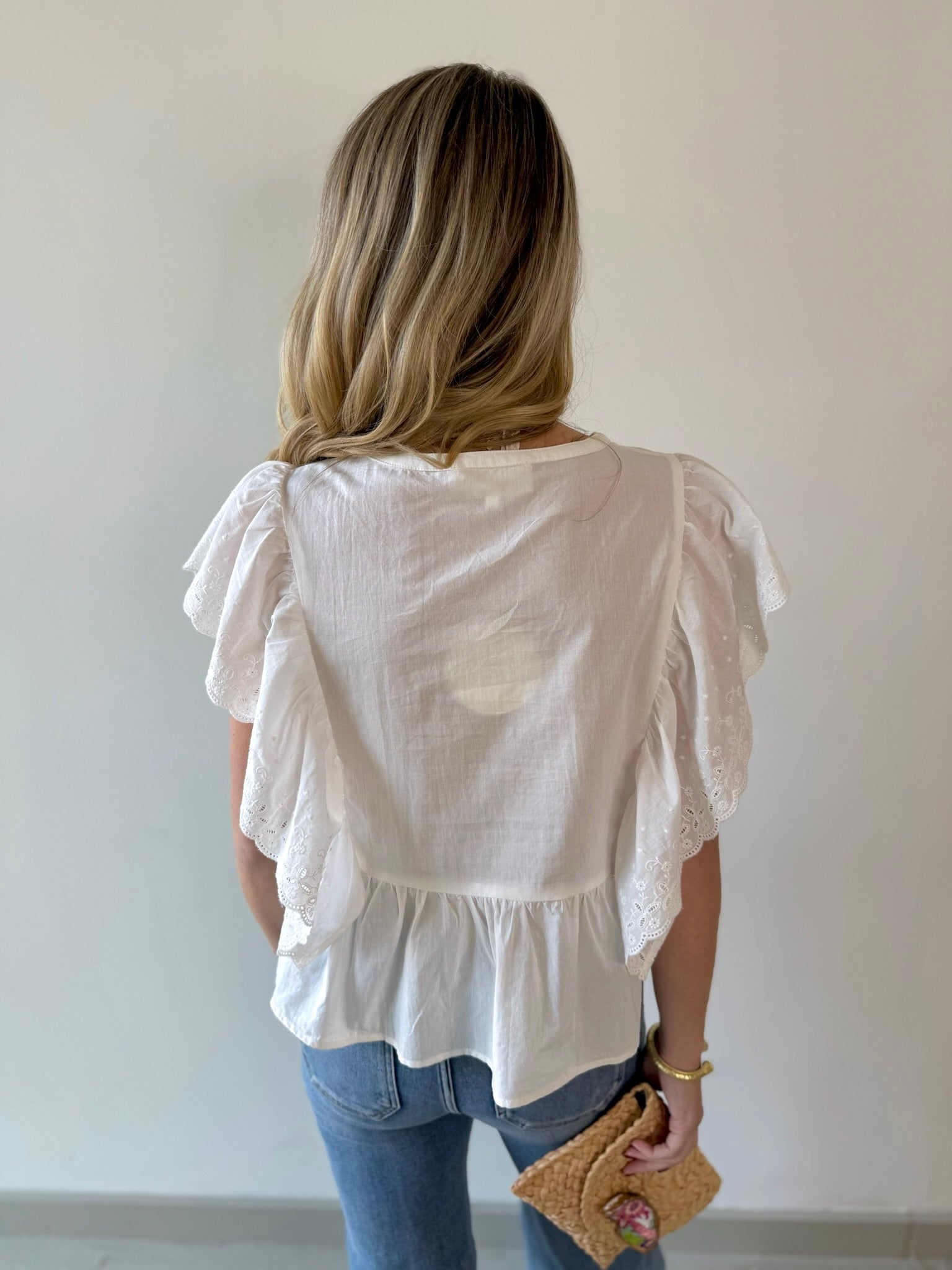 Eyelet Ruffled Cotton Poplin Top