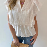 Eyelet Ruffled Cotton Poplin Top