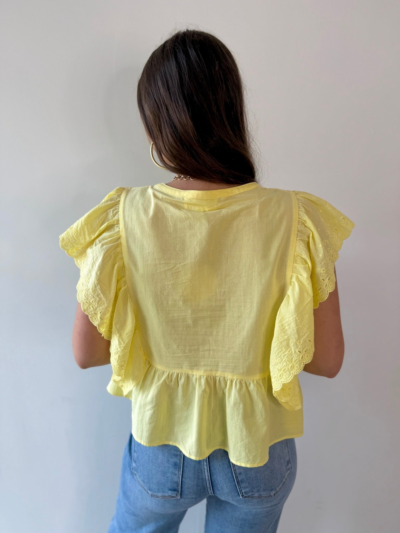 Eyelet Ruffled Cotton Poplin Top