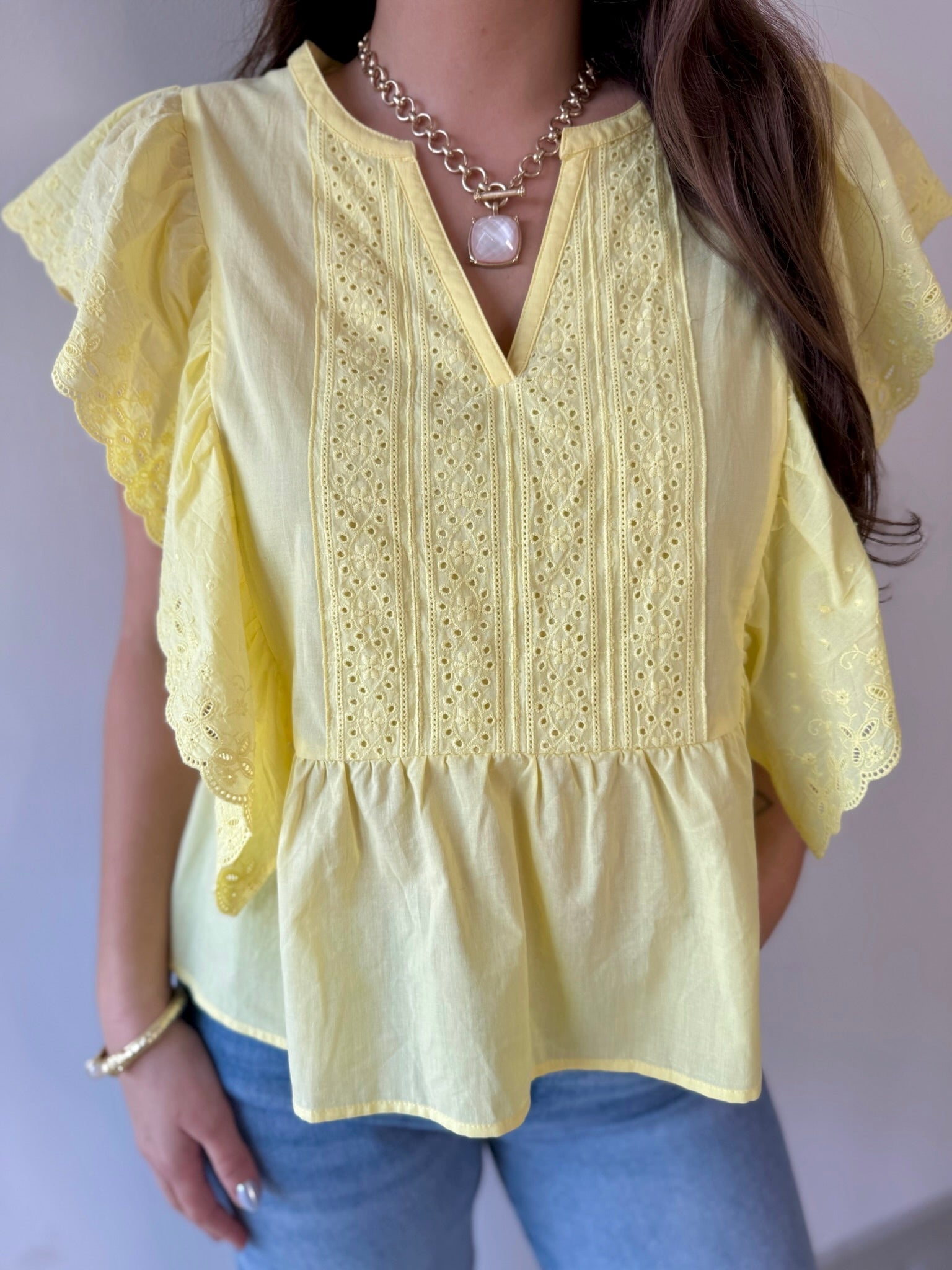 Eyelet Ruffled Cotton Poplin Top