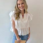 Eyelet Ruffled Cotton Poplin Top