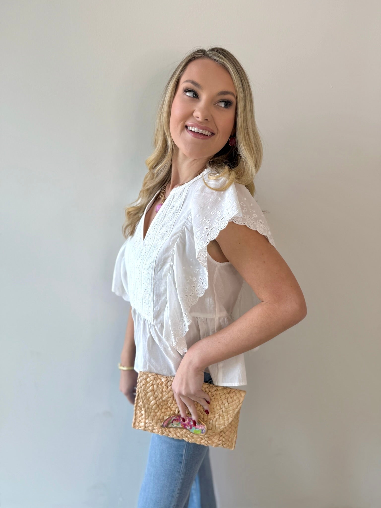 Eyelet Ruffled Cotton Poplin Top