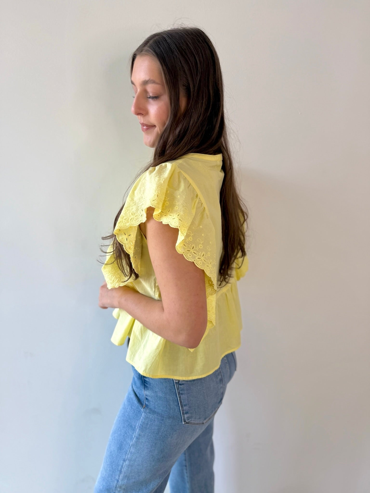 Eyelet Ruffled Cotton Poplin Top