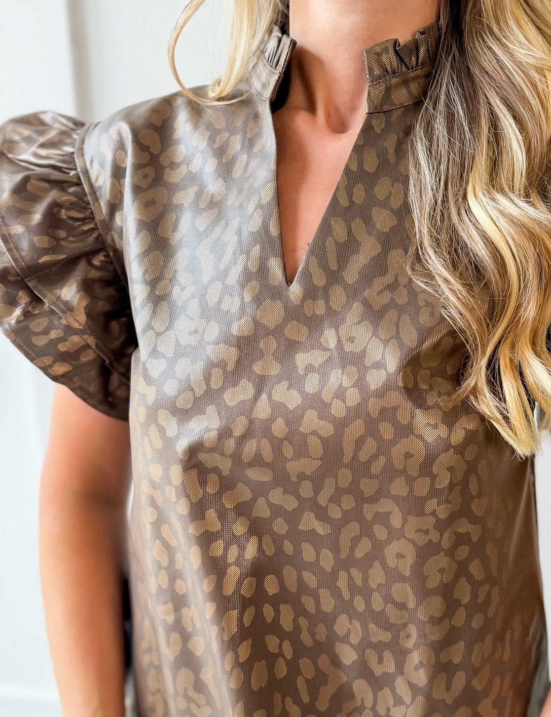 Faux Leather Animal Print Dress- Brown