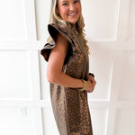 Faux Leather Animal Print Dress- Brown