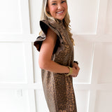 Faux Leather Animal Print Dress- Brown