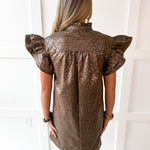 Faux Leather Animal Print Dress- Brown