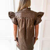 Faux Leather Animal Print Dress- Brown