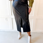 Faux Leather Skirt With Slit - Black
