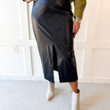 Faux Leather Skirt With Slit - Black