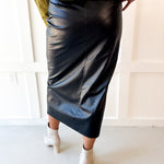 Faux Leather Skirt With Slit - Black