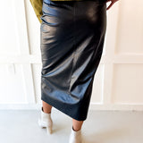 Faux Leather Skirt With Slit - Black