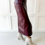 Faux Leather Skirt With Slit - Maroon