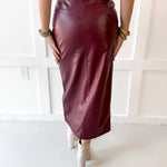 Faux Leather Skirt With Slit - Maroon