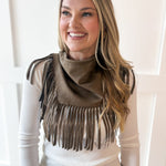 Faux Suede Fringe Neck-Waist Wrap- Taupe