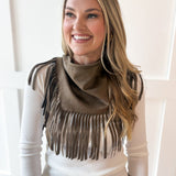Faux Suede Fringe Neck-Waist Wrap- Taupe