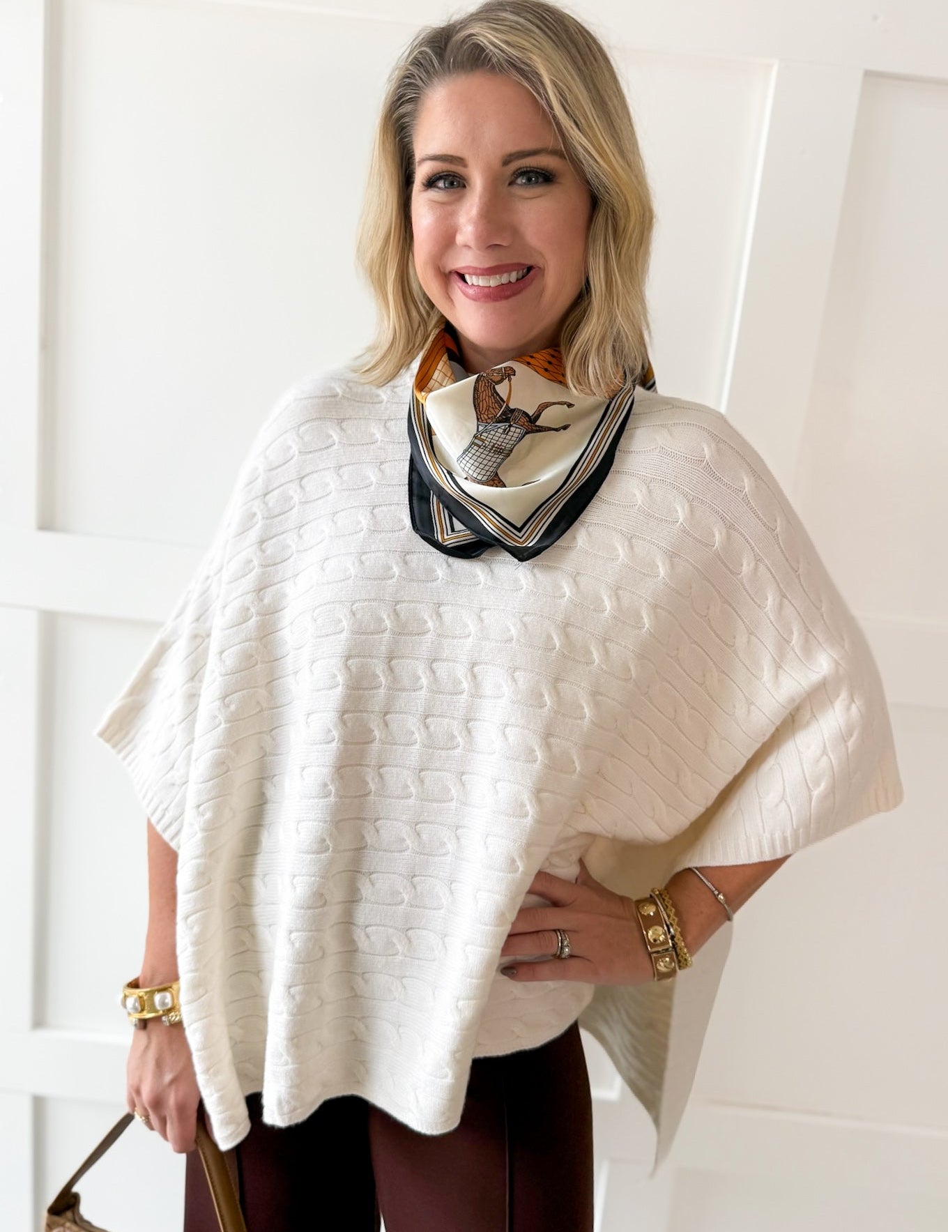 Fine Gauge Cable Knit Poncho Sweater