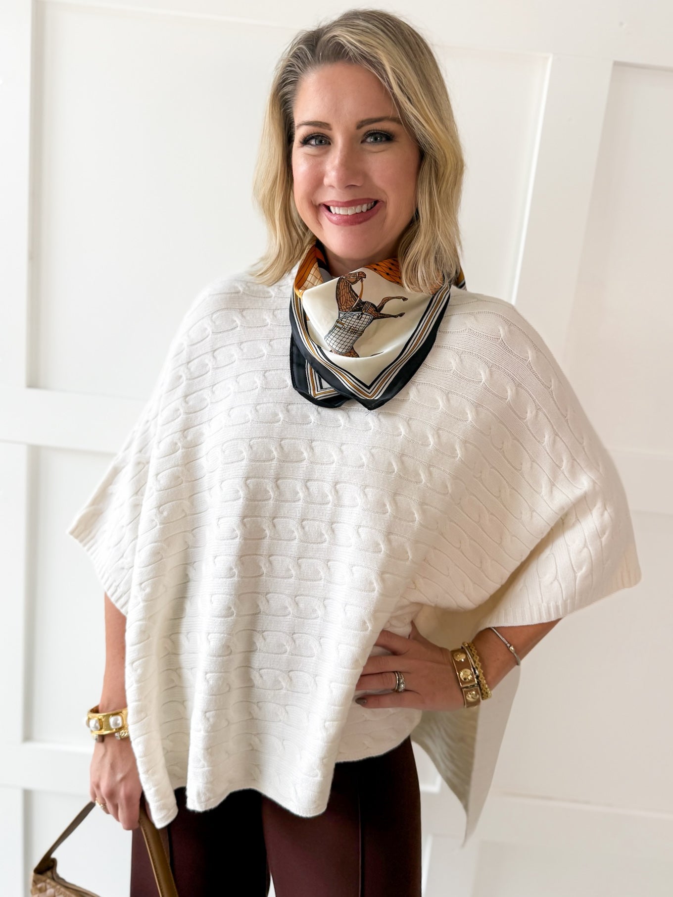 Fine Gauge Cable Knit Poncho Sweater