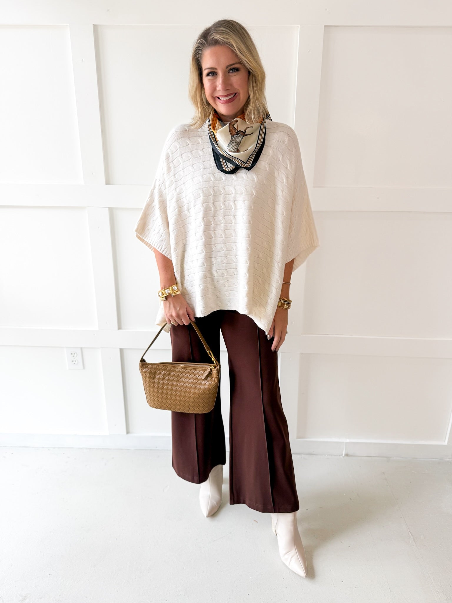 Fine Gauge Cable Knit Poncho Sweater